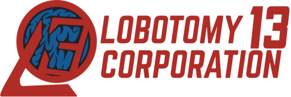 A stylized depiction of an L and 3 over a brain-patterned circle, with the phrase "Lobotomy Corporation 13" written next to it.